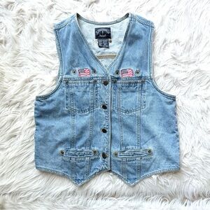 Vintage Solutions! Original Denim Vest Petite Large Embroidered USA Flag
